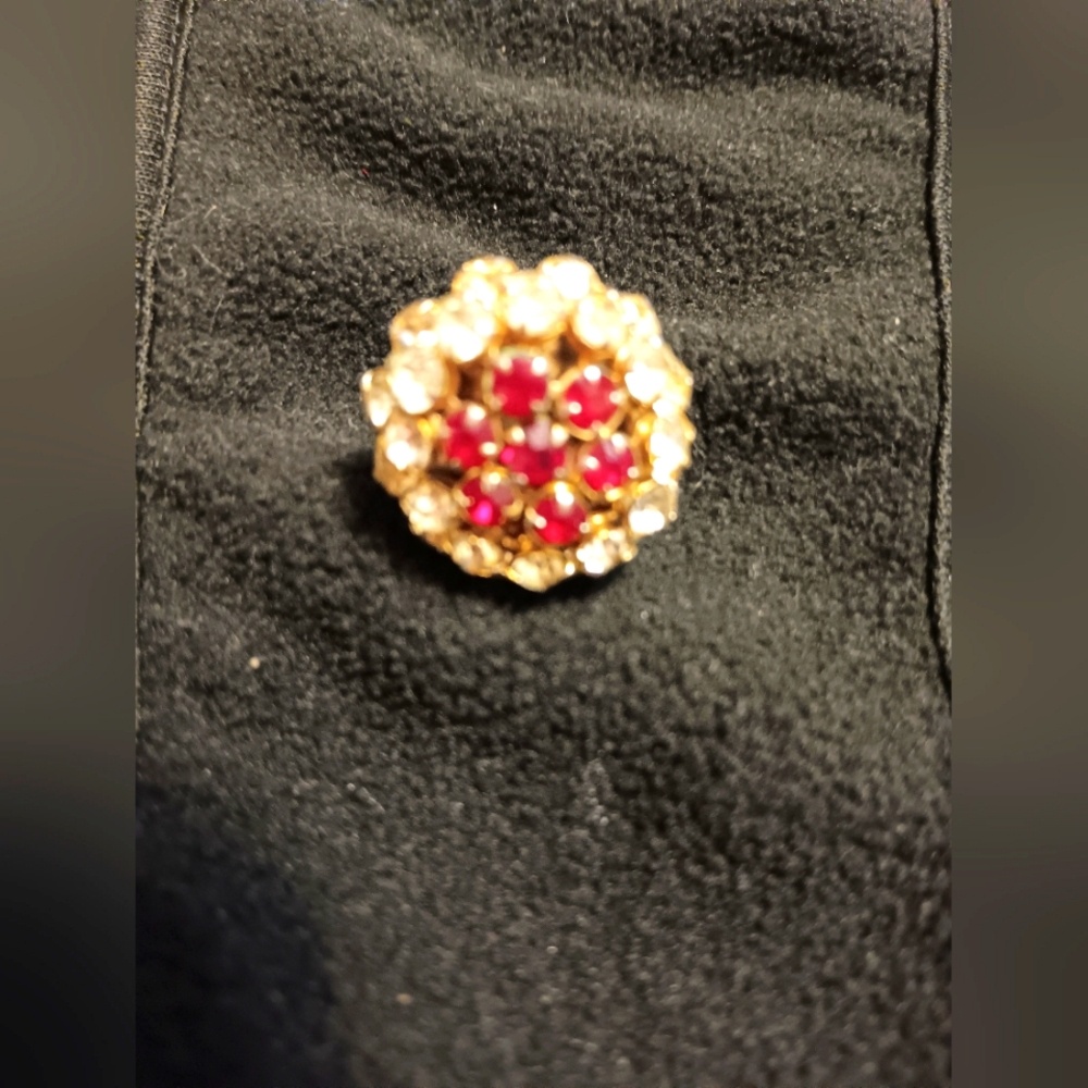 Adjustable Cocktail Ring with Red and Clear Stones